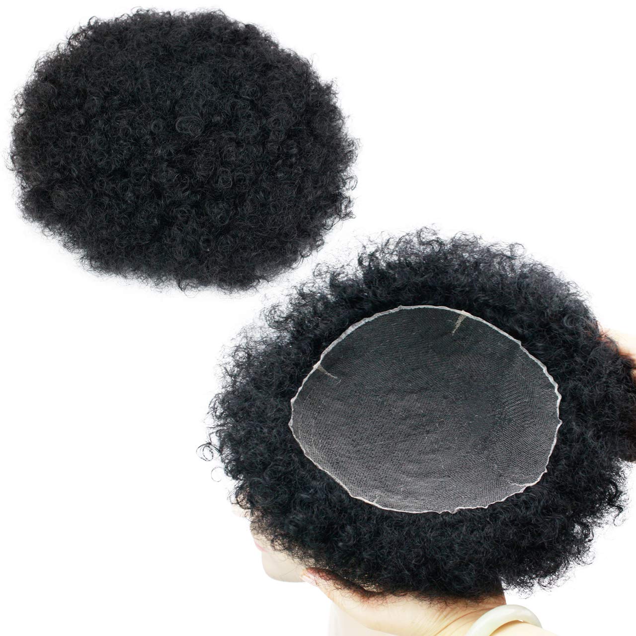Afro Curly Toupee PU Base 10×8 inch 4mm Curly Human Hair Toupee Men ...