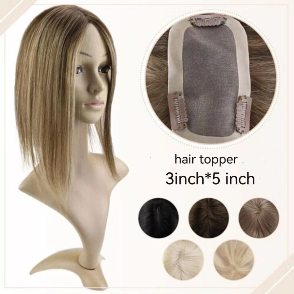 3x5 Stock Clip-in Mono Hair Topper for the Thinning Top Crown 100% european human hair brown highlight with a lot of colors in stock